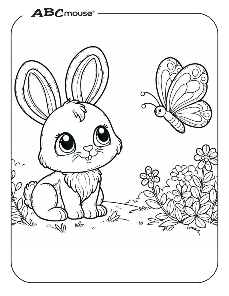 Hase und Schmetterling Ausmalbild für Kinder